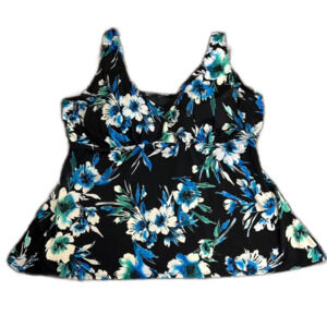 Swimsuits For All Black Blue Tropical Print Sweetheart Tankini Top Size 32 (5XL)